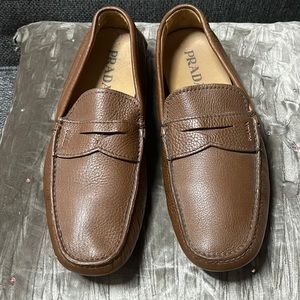 Prada Size 9 Mens Brown Leather Loafers